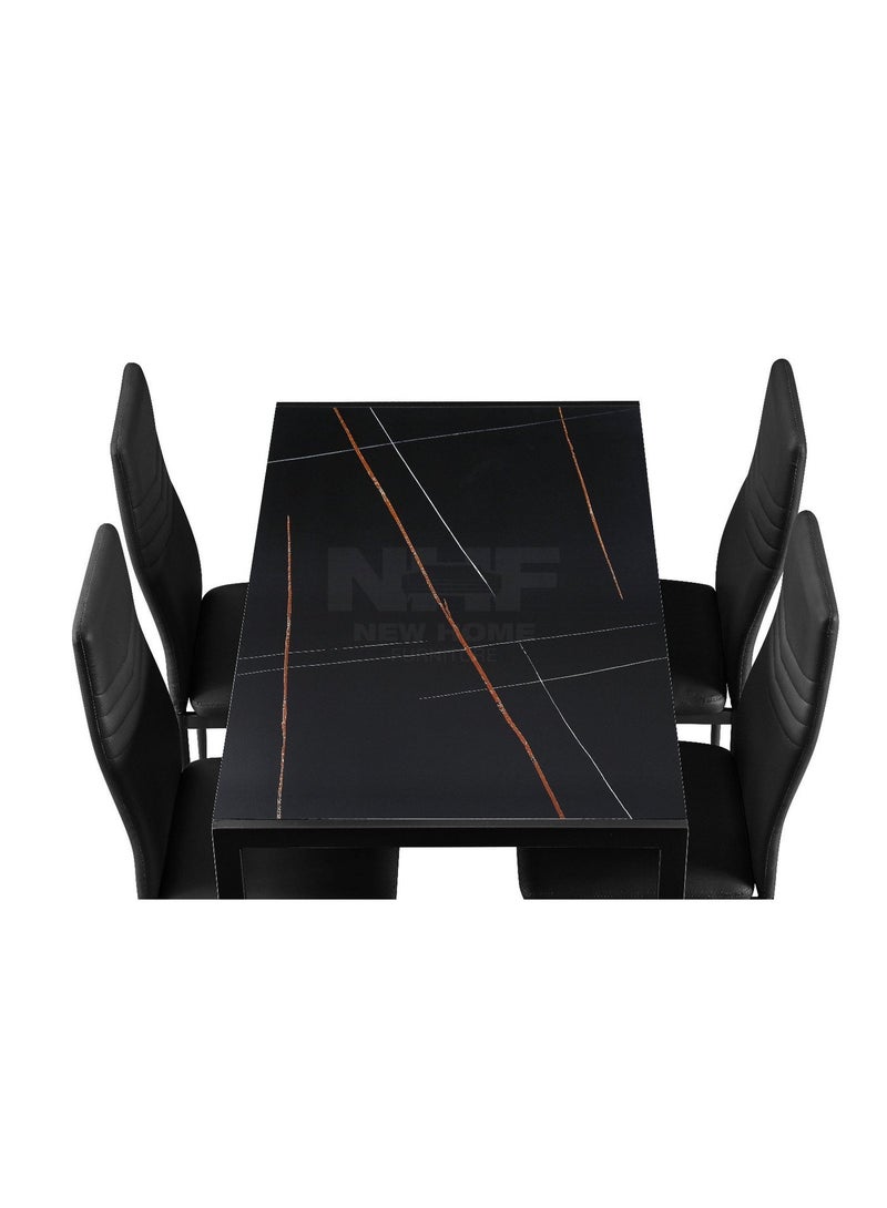 New Home Furniture NHF-20 Modern 5-Piece Dining Set, Faux Marble Dining Table with 4 Leatherette Chairs, High-Back Design, Compact Space-Saving - Image 3