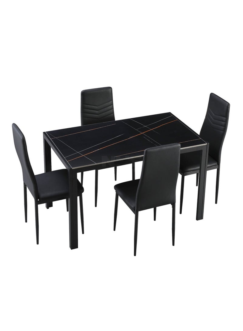 New Home Furniture NHF-20 Modern 5-Piece Dining Set, Faux Marble Dining Table with 4 Leatherette Chairs, High-Back Design, Compact Space-Saving - Image 2