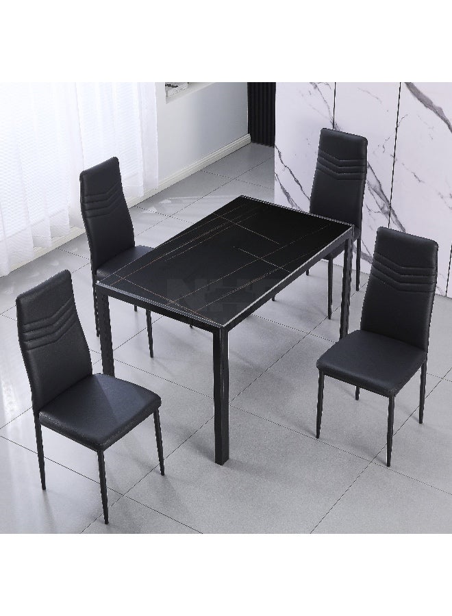 New Home Furniture NHF-20 Modern 5-Piece Dining Set, Faux Marble Dining Table with 4 Leatherette Chairs, High-Back Design, Compact Space-Saving - Image 4