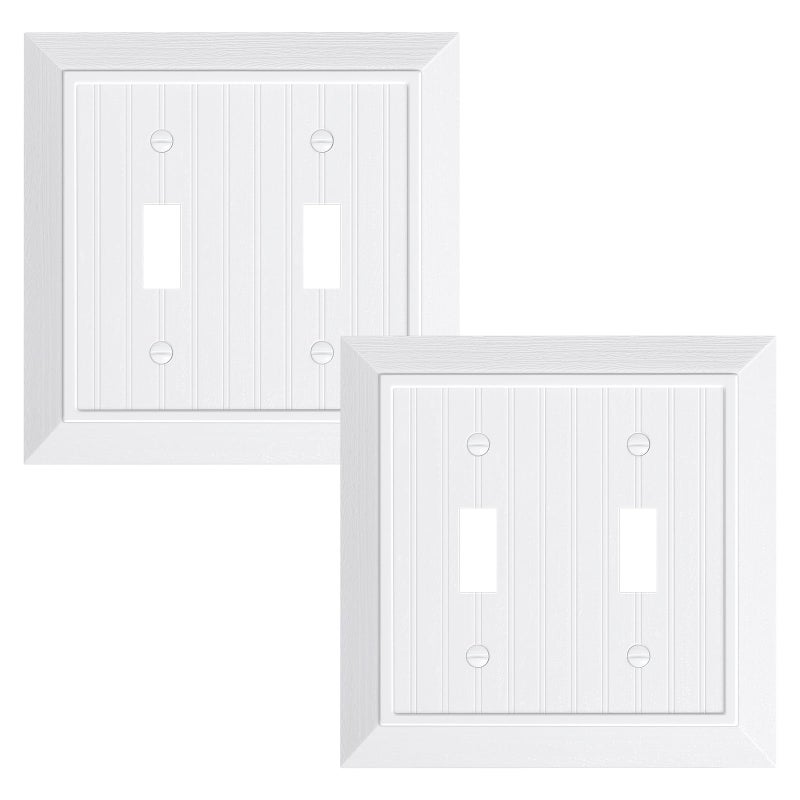 treewell 2-Pack Classic Beadboard Double Toggle Light Switch Cover Plate, Unbreakable Polycarbonate Decorative Switch Plate Covers, Pure White 2 Gang Wall Plate - Image 1