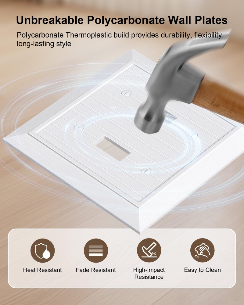 treewell 2-Pack Classic Beadboard Double Toggle Light Switch Cover Plate, Unbreakable Polycarbonate Decorative Switch Plate Covers, Pure White 2 Gang Wall Plate - Image 3