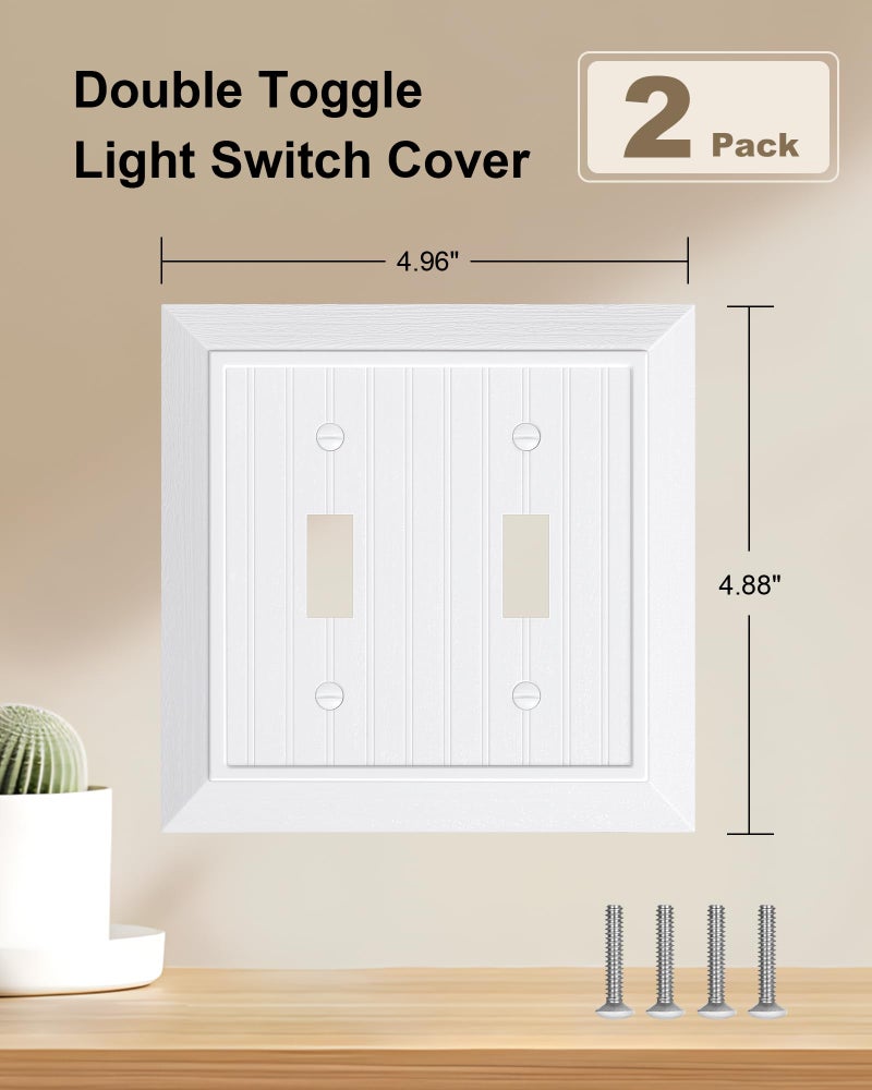 treewell 2-Pack Classic Beadboard Double Toggle Light Switch Cover Plate, Unbreakable Polycarbonate Decorative Switch Plate Covers, Pure White 2 Gang Wall Plate - Image 2