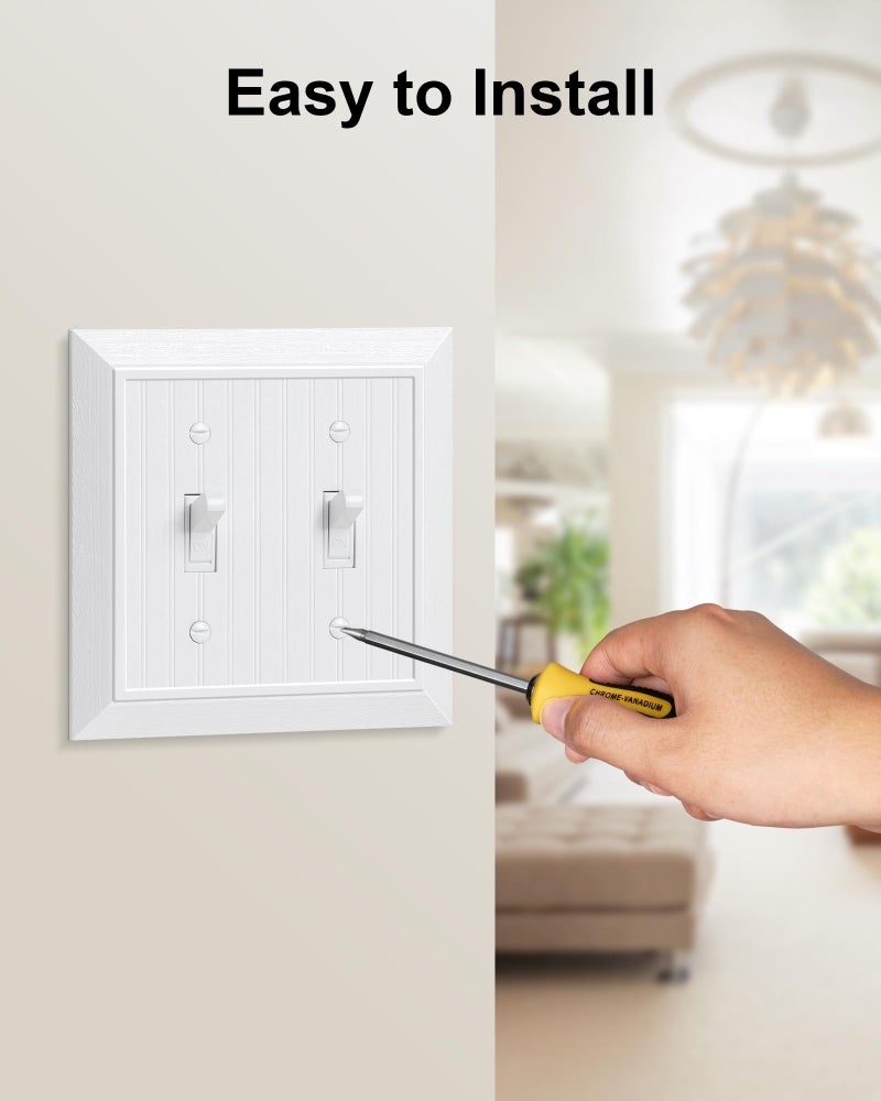 treewell 2-Pack Classic Beadboard Double Toggle Light Switch Cover Plate, Unbreakable Polycarbonate Decorative Switch Plate Covers, Pure White 2 Gang Wall Plate - Image 5