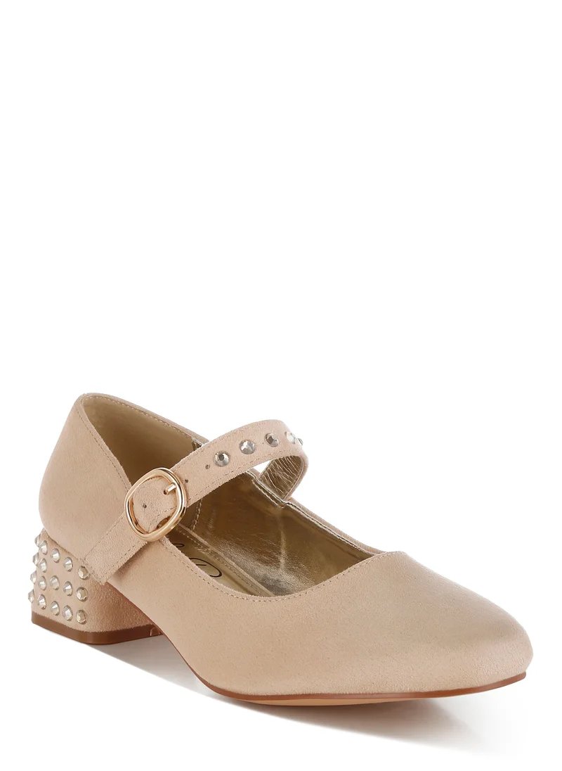 London Rag Studded Mary Jane Pumps in Beige