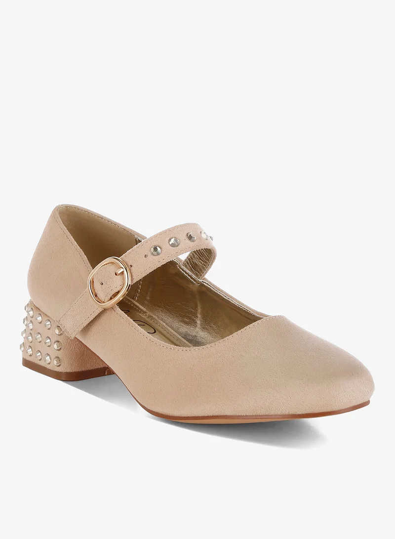 London Rag Studded Mary Jane Pumps in Beige