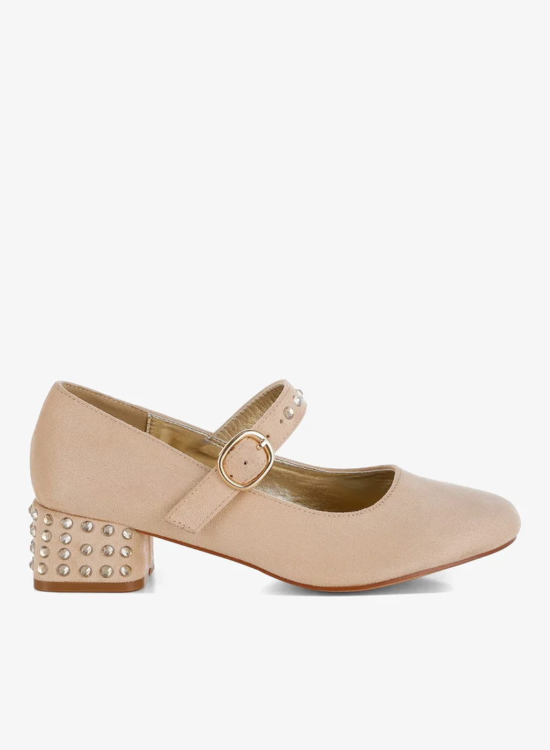 Studded Mary Jane Pumps in Beige