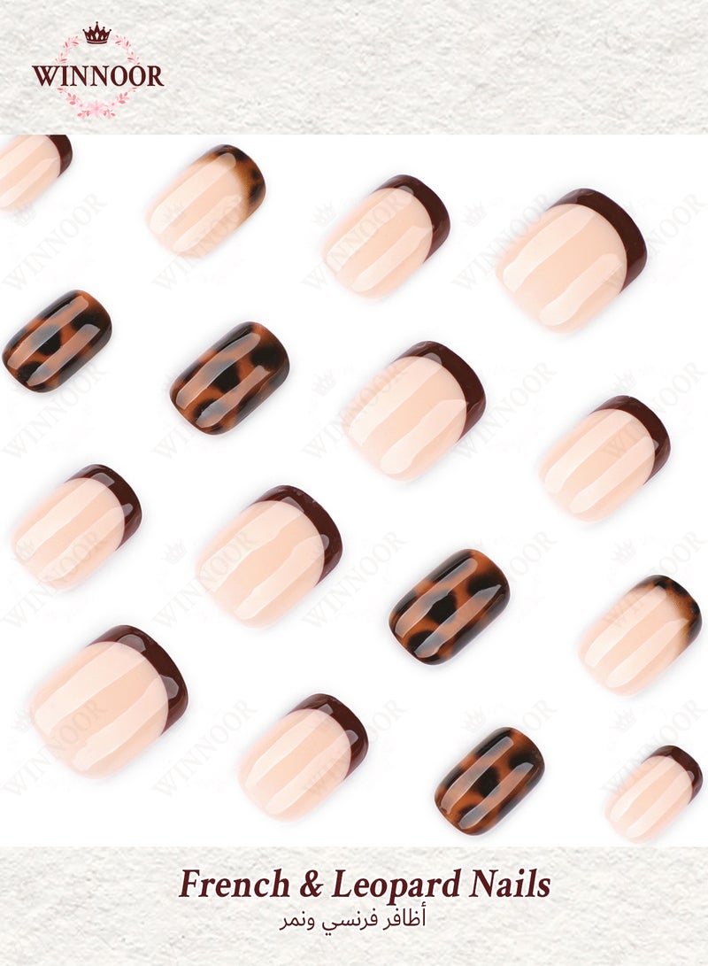 WINNOOR 24-Piece French & Leopard Print Press-On Nails for Women – Glue-Free Instant Manicure, Office & Date Night Ready - Image 2