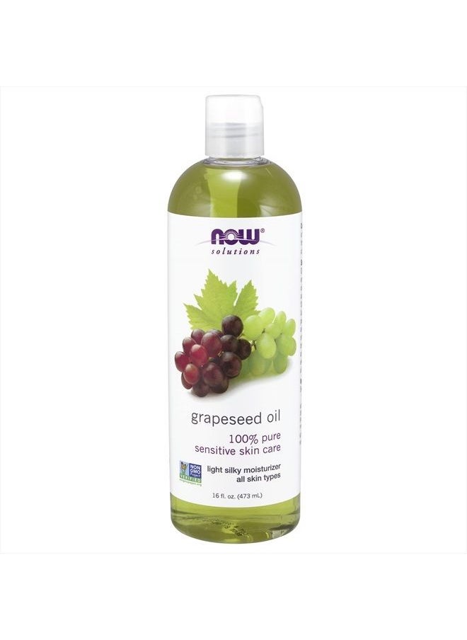 now - Solutions, Grapeseed Oil, Skin Care for Sensitive Skin, Light Silky Moisturizer for All Skin Types, 16-Ounce - Image 1