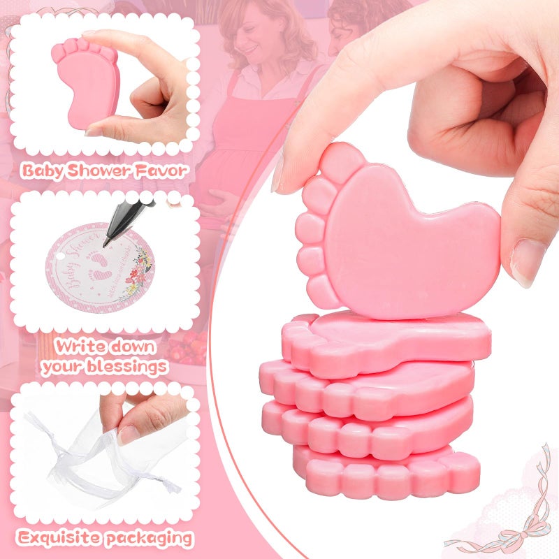 Dimsile 50 Sets Baby Shower Favors Handmade Baby Feet Scented Soap Party Favors For Guests Gifts With Organza Bags And Thanks Tags Wedding Party(Pink) - Image 3