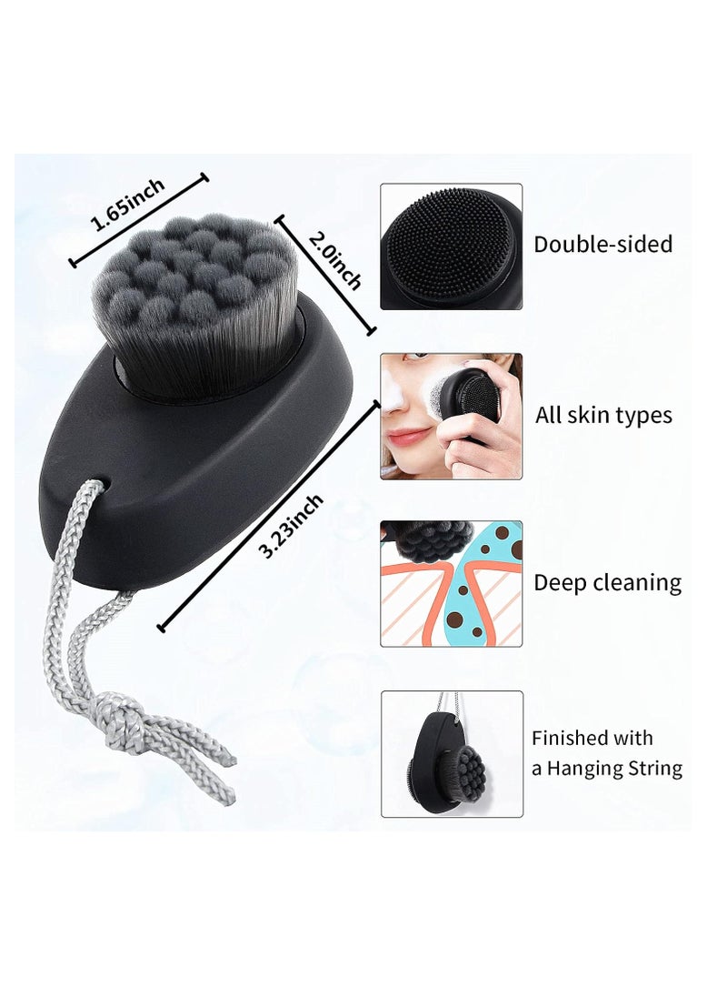 Beomeen Facial Cleansing Brush 2 Pack, 2 in 1 Silicone Face Scrubber for Men Exfoliating Pore Deep Cleansing, Dual Sided Face Wash Brush with Soft Bamboo Charcoal Microfiber and Lid for Women, Black  - Image 4