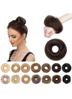 SEGO SEGO Human Hair Messy Bun Hair Piece Dark Brown Real Human Hair Scrunchies Natural Wavy Smoothed Updo Hairpieces Donut Chignon Ponytail Extensions for Women Girls 