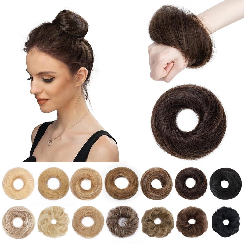 SEGO Human Hair Messy Bun Hair Piece Dark Brown Real Human Hair Scrunchies Natural Wavy Smoothed Updo Hairpieces Donut Chignon Ponytail Extensions for Women Girls