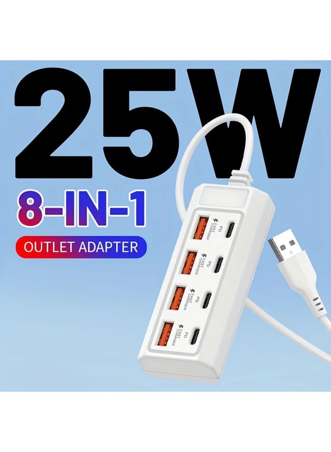 8 Port USB to 4 USB and 4 Type C 25W High Speed Fast Charging Hub Multi Port Device Charging Station for Computers Laptops Tablets and More Compact Durable Design 8 NI 1 Color - Image 1