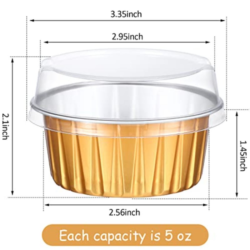 150 Pcs Aluminum Foil Baking Cup Disposable Ramekins with Lids 5oz Mini Cupcake Liners Flan Mold Mini Cake Pans with Lids Disposable Cake Tins for Pudding Desert Creme Brulee Gold - Image 2