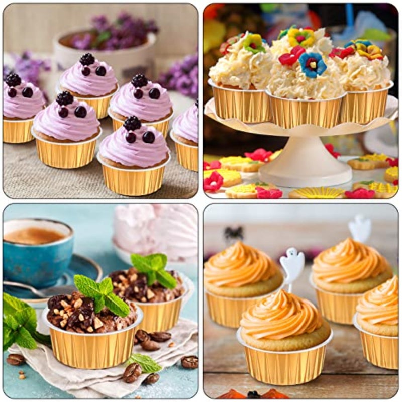150 Pcs Aluminum Foil Baking Cup Disposable Ramekins with Lids 5oz Mini Cupcake Liners Flan Mold Mini Cake Pans with Lids Disposable Cake Tins for Pudding Desert Creme Brulee Gold - Image 4