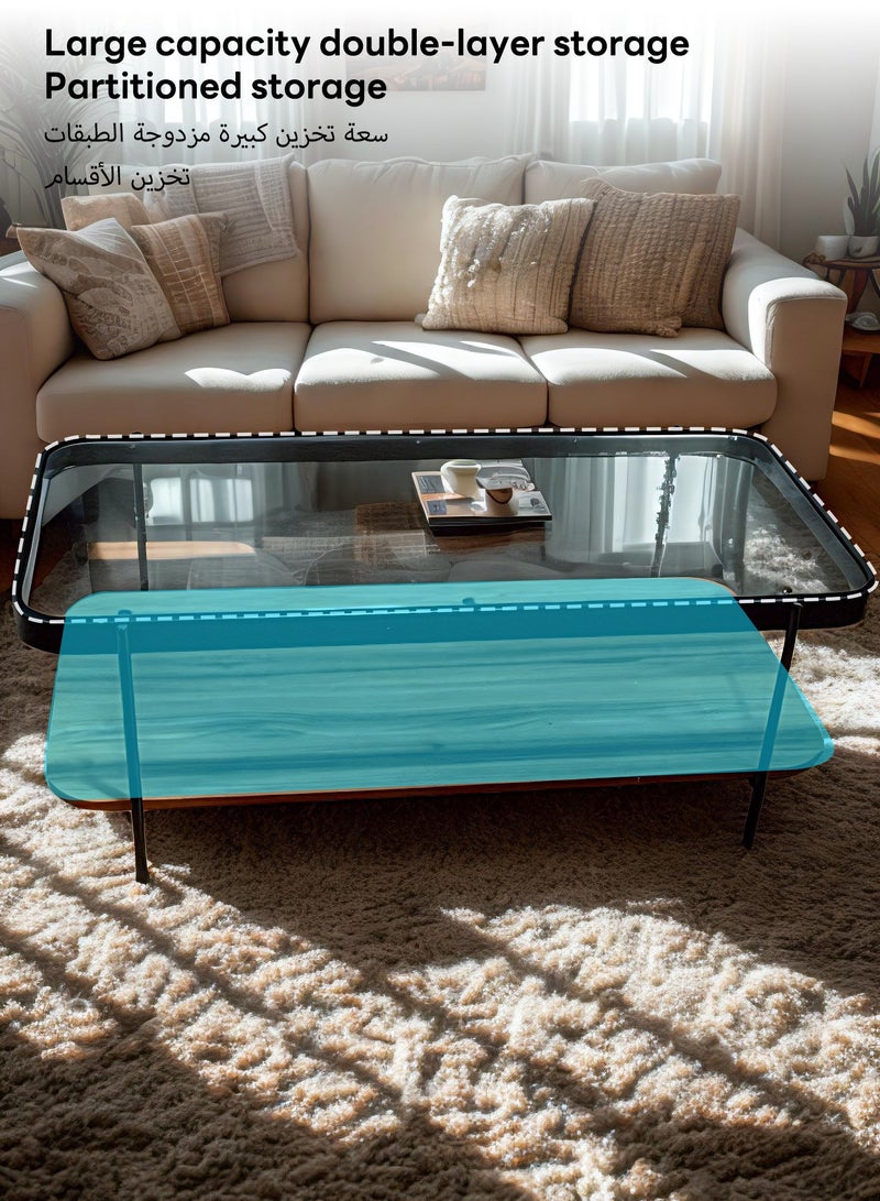 Sharpdo طاولة قهوة بيضاوية، غرفة معيشة حديثة بسيطة، زجاج مقسى منزلي، طاولة جانبية بأسلوب فاخر خفيف 120*58*43 سم - Image 2