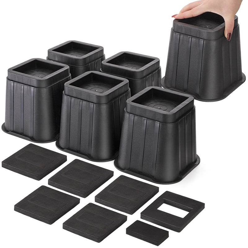 Coloch Coloch 6 Pack 5 Inch Bed Furniture Risers Black Heavy Duty Furniture Frame Lift Square Bed Leg Elevator for Bed Couch Desk Chair Sofa Table Support up to 3000 Lbs