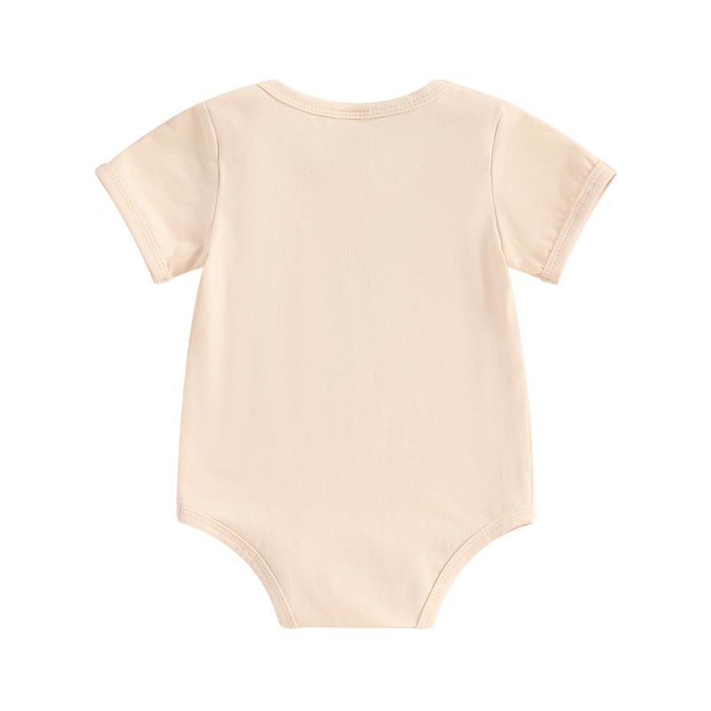 Licupiee Newborn Baby Short Sleeve Western Romper Birthday Outfits Summer Casual Round Neck Cowboy Hat Print Bodysuit (Apricot, 0-3 Months) - Image 2
