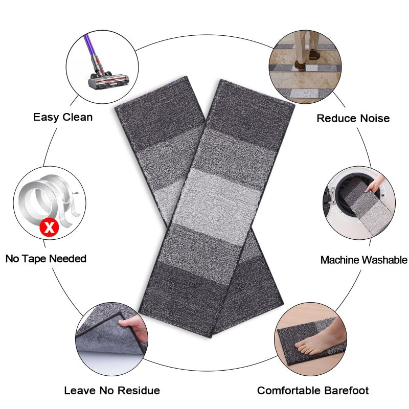 OLANLY Stair Treads Non Slip 15PCS, 8" x 30" Indoor Stair Runners for Wooden Steps, Edging Stair Rugs with Reusable Peel and Stick Adhesive for Kids Elders and Pets, Grey - Image 5