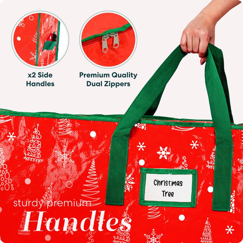 Handy Laundry Christmas Tree Storage Bag - Stores 7.5 Foot Artificial Xmas Holiday Tree, Zippered Bag, Durable Waterproof Material, Carry Handles - Protects Against Dust, Insects and Moisture (Red Printed) - Image 4
