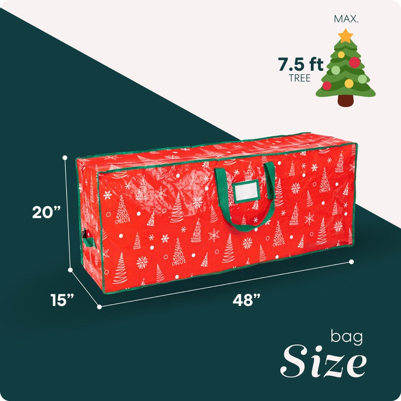 Handy Laundry Christmas Tree Storage Bag - Stores 7.5 Foot Artificial Xmas Holiday Tree, Zippered Bag, Durable Waterproof Material, Carry Handles - Protects Against Dust, Insects and Moisture (Red Printed) - Image 2