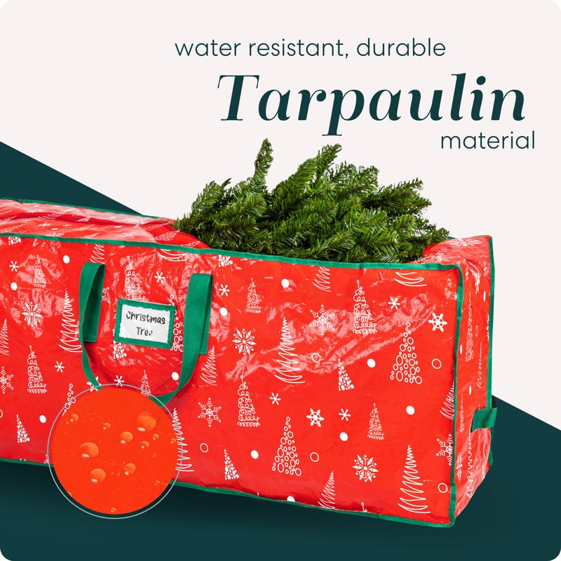 Handy Laundry Christmas Tree Storage Bag - Stores 7.5 Foot Artificial Xmas Holiday Tree, Zippered Bag, Durable Waterproof Material, Carry Handles - Protects Against Dust, Insects and Moisture (Red Printed) - Image 3