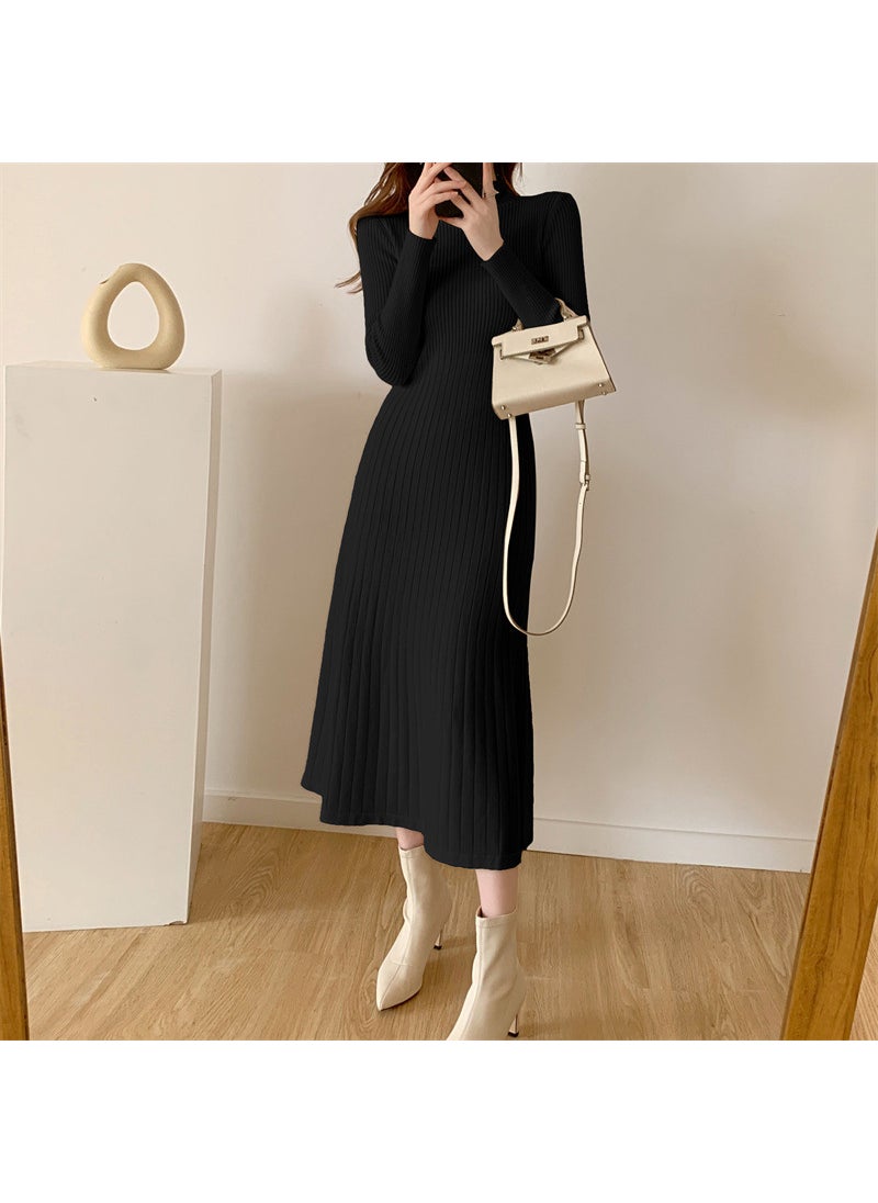 Generic Womens Medium-length Sweater Dress Autumn/winter Polo/turtle Neck Knit Dress A- line Inner Wear Base Layer Black  - Image 5
