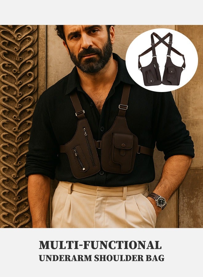 Versatile and casual multifunctional underarm bag with vintage crossbody fashion leather chest bag  - Image 3