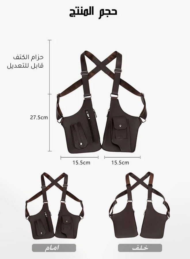 Versatile and casual multifunctional underarm bag with vintage crossbody fashion leather chest bag  - Image 2