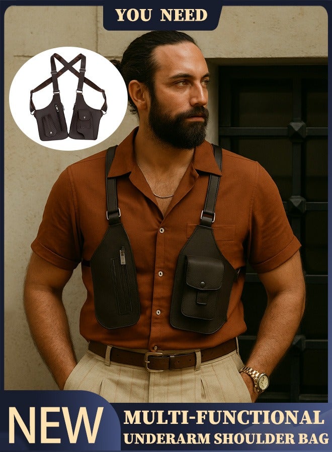 Versatile and casual multifunctional underarm bag with vintage crossbody fashion leather chest bag  - Image 1