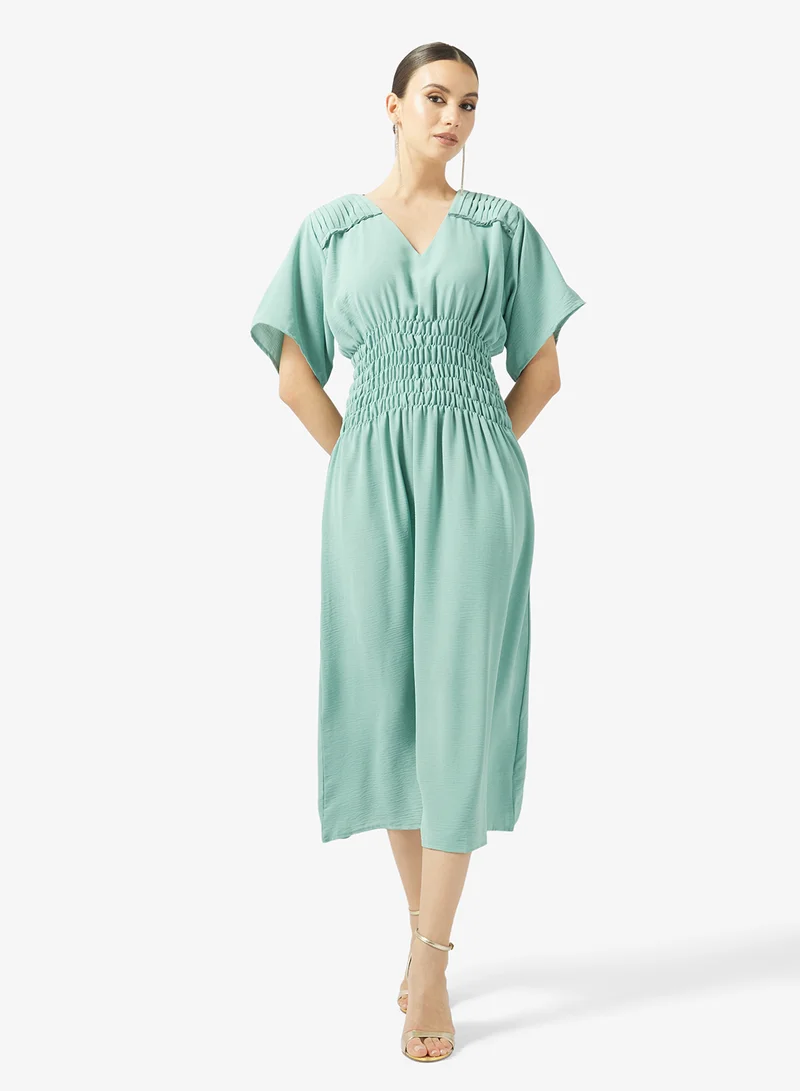 Ruched Waist Plisse V-Neck Under Abaya Dress