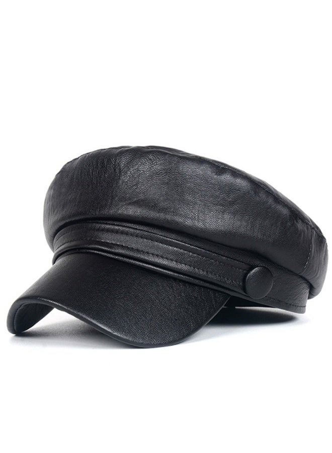 Women Fashion Newsboy Cap，PU Leather Bakerboy Flat Visor Beret,Autumn Spring Winter Cabbie Hat - Image 3
