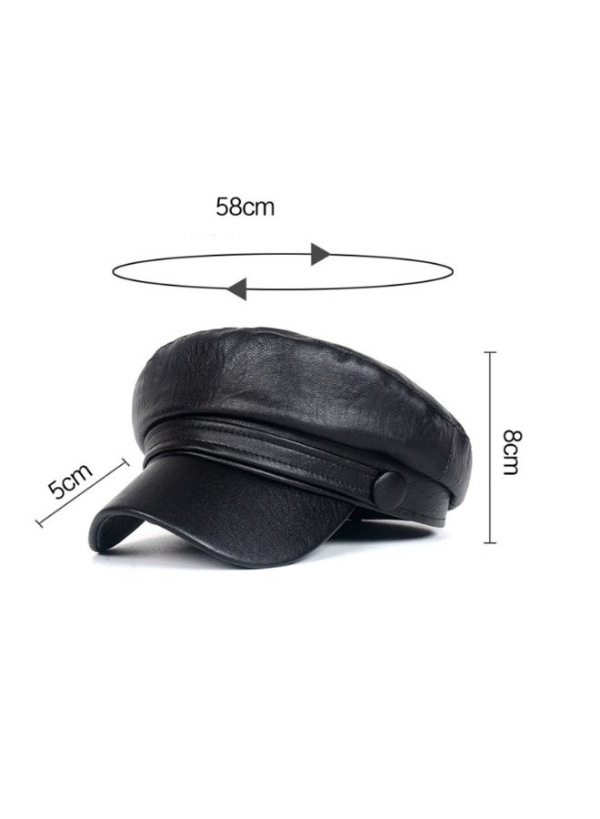 Women Fashion Newsboy Cap，PU Leather Bakerboy Flat Visor Beret,Autumn Spring Winter Cabbie Hat - Image 5