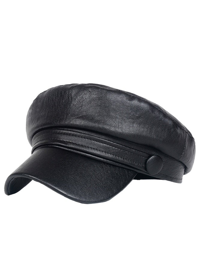 Women Fashion Newsboy Cap，PU Leather Bakerboy Flat Visor Beret,Autumn Spring Winter Cabbie Hat - Image 1
