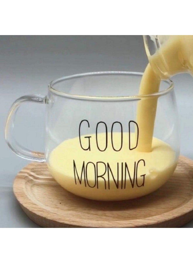 Large Clear Glass Mug with Good Morning Words, Suitable for Christmas Gifts, Coffee and Tea - Clear Glass Cup Set - Clear Ice Cream Mug - Coffee and Tea Mug with Good Morning Words Printed - Suitable as a Desk Decor - Perfect for Enjoying Coffee and Juices - Image 3