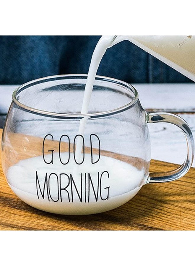 Large Clear Glass Mug with Good Morning Words, Suitable for Christmas Gifts, Coffee and Tea - Clear Glass Cup Set - Clear Ice Cream Mug - Coffee and Tea Mug with Good Morning Words Printed - Suitable as a Desk Decor - Perfect for Enjoying Coffee and Juices - Image 1