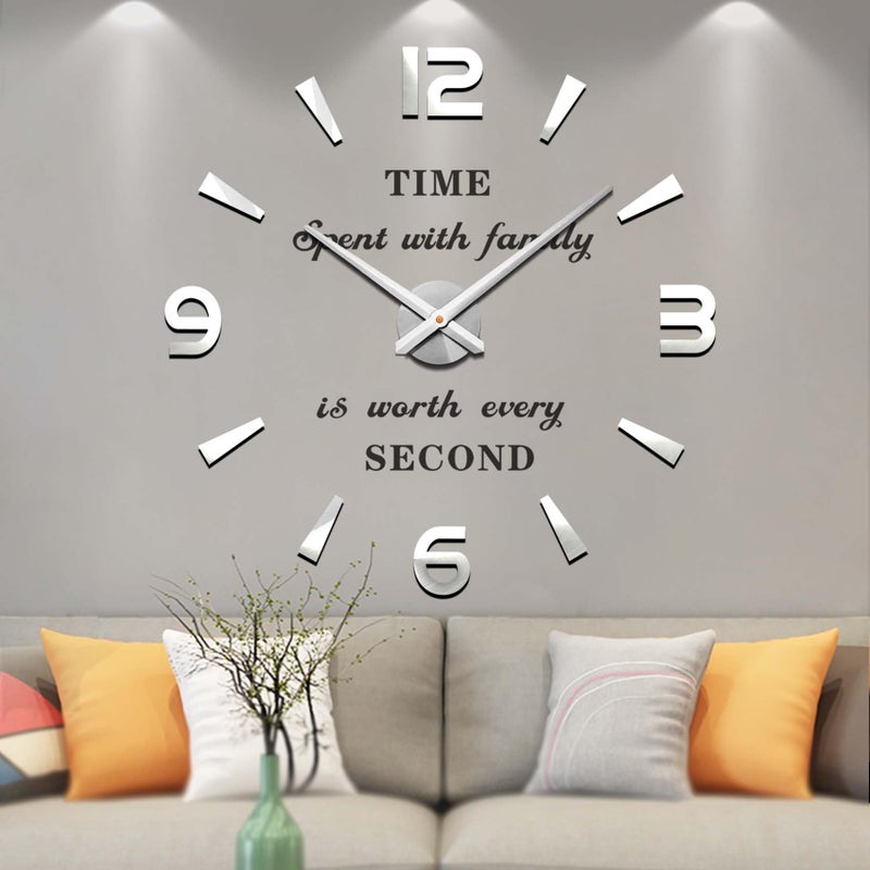 VANGOLD Large 3D Wall Clock DIY Wall Decoration Clock with Mirror Surface Sticker for Office Home Living Room Decor