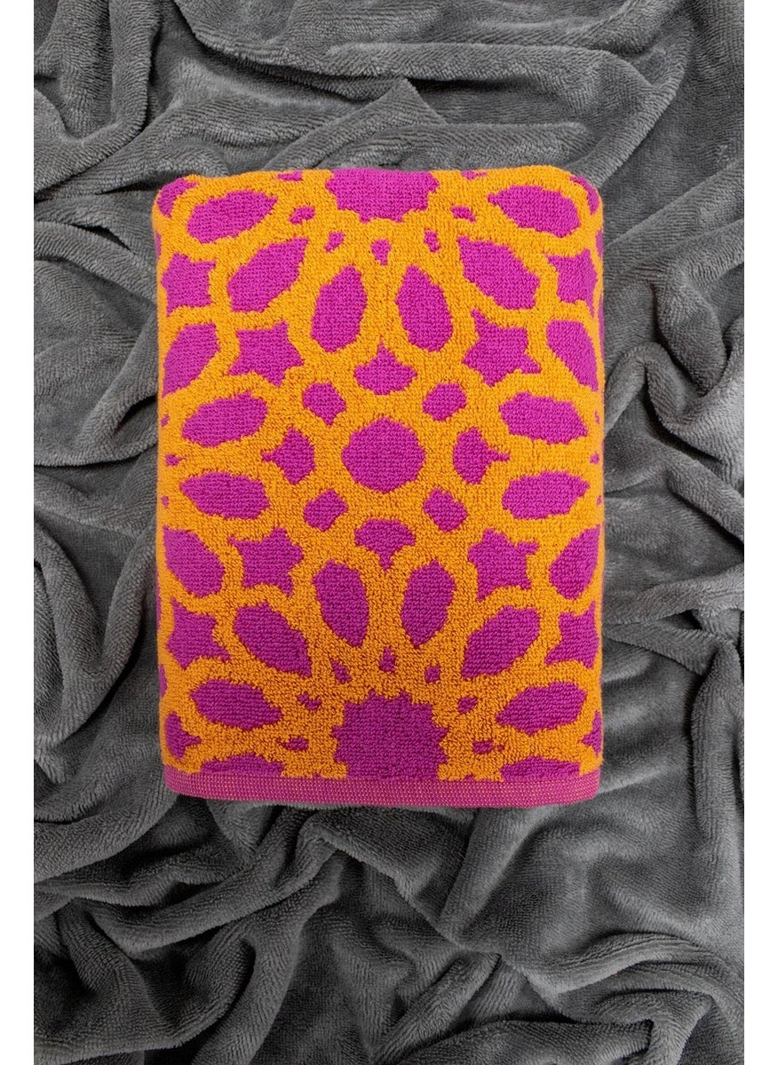class Double-Sided 100% Cotton 50 x 100 Jacquard Yarn Dyed Piece Towel Fuchsia - Orange  - Image 1
