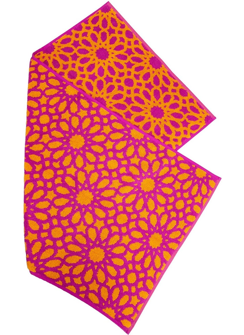 class Double-Sided 100% Cotton 50 x 100 Jacquard Yarn Dyed Piece Towel Fuchsia - Orange  - Image 2