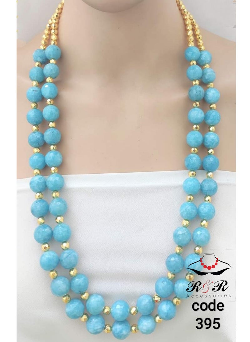 R&R Two-round women's necklace of natural agate, golden crystal