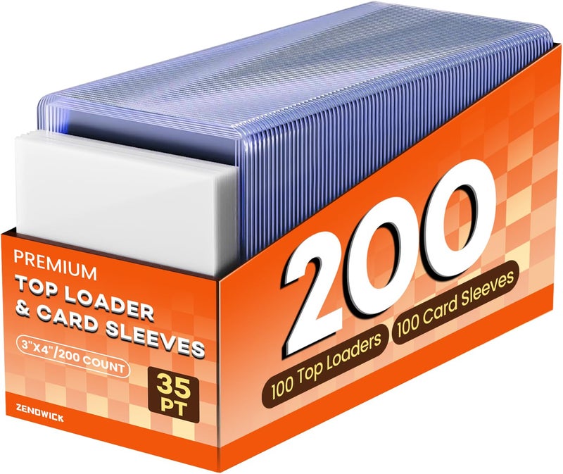 ZENOWICK 200 Card Sleeves Top Loaders for Cards, 3" x 4" Hard Plastic Toploaders, Baseball Card Protectors, Trading Card Holder for Football Sports Cards (100 Toploaders + 100 Penny Sleeves) - Image 1