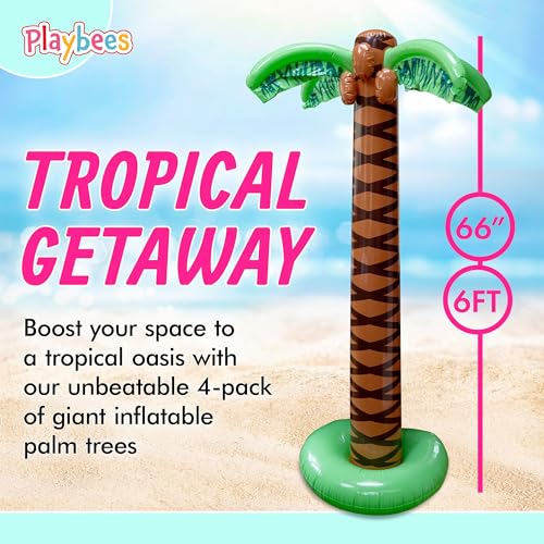 Playbees شجرة النخيل القابلة للنفخ العملاقة من بلايبيس 6 أقدام - 4PK - زينة حفلات الشاطئ لموسم الصيف وحفلات اللواو، هدايا شجرة النخيل القابلة للنفخ الاستوائية - أجواء بجانب المسبح، سهولة في النفخ - Image 4