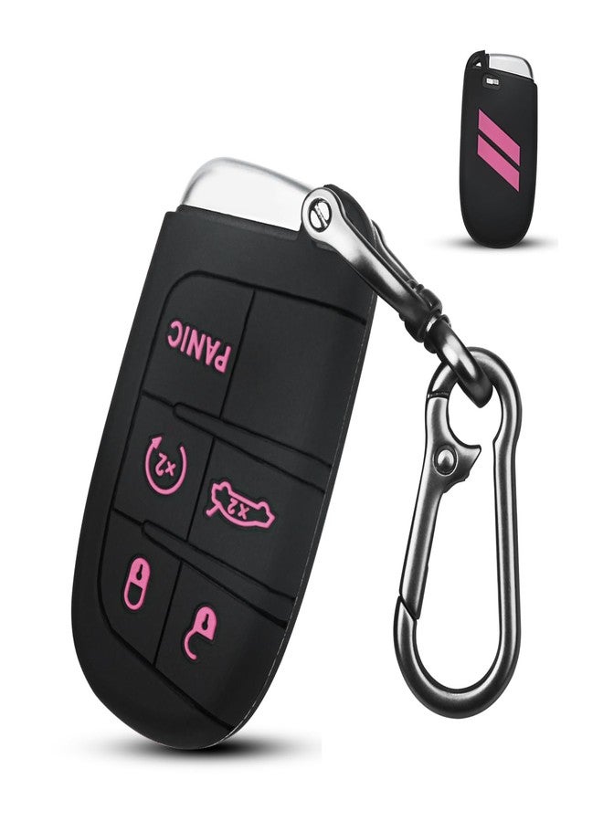 QBUC for Dodge Key Fob 5 Button Key Fob Case Silicone Remote Key Case for Dodge for Grand Cherokee Key fob Cover (Black Pink) - Image 1