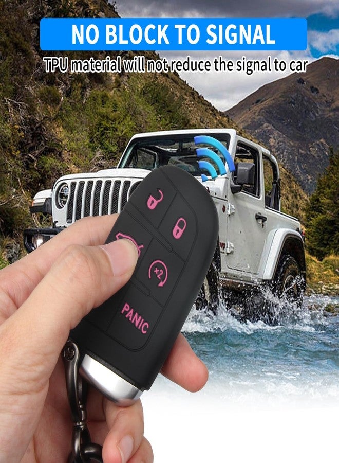 QBUC for Dodge Key Fob 5 Button Key Fob Case Silicone Remote Key Case for Dodge for Grand Cherokee Key fob Cover (Black Pink) - Image 4