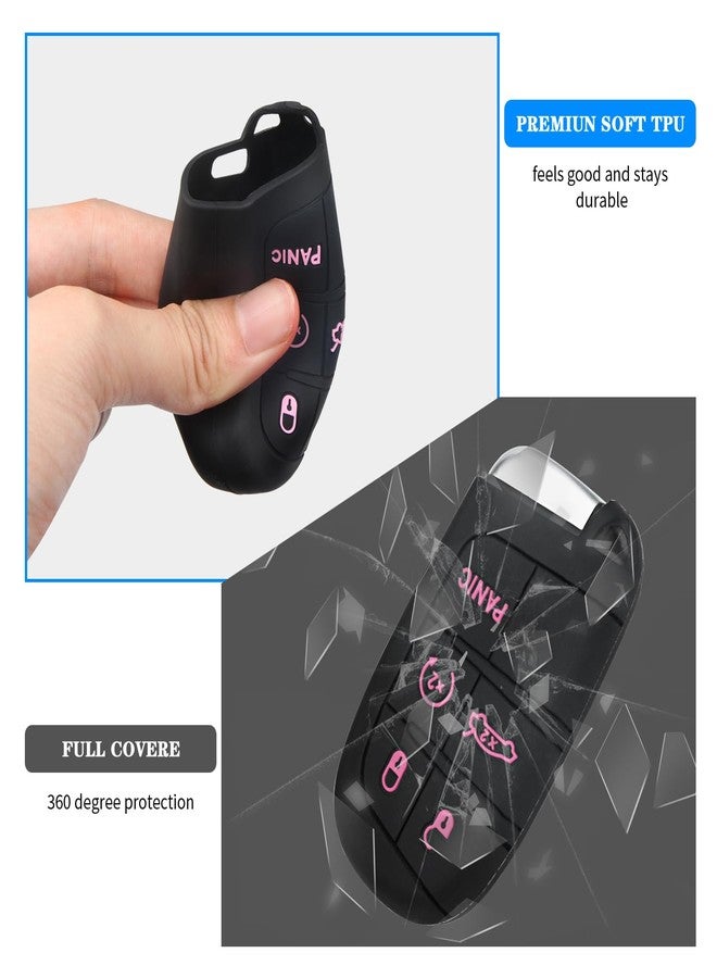 QBUC for Dodge Key Fob 5 Button Key Fob Case Silicone Remote Key Case for Dodge for Grand Cherokee Key fob Cover (Black Pink) - Image 5