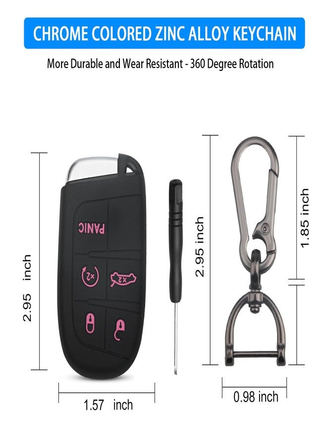 QBUC for Dodge Key Fob 5 Button Key Fob Case Silicone Remote Key Case for Dodge for Grand Cherokee Key fob Cover (Black Pink) - Image 3