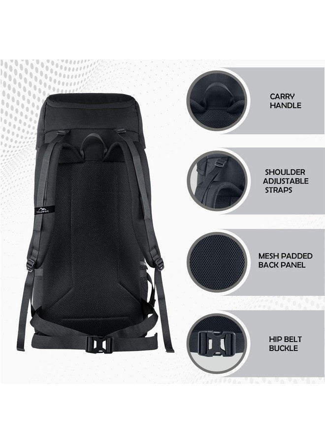 Trawoc حقيبة سفر TRAWOC IGNITE سعة 50 لتر، حقيبة ظهر تفتح من الأمام والأعلى للمشي والتخييم، حقيبة ظهر للرجال والنساء مع غطاء مطري وحيز للأحذية SHK020 باللون الأسود المعدني - Image 3