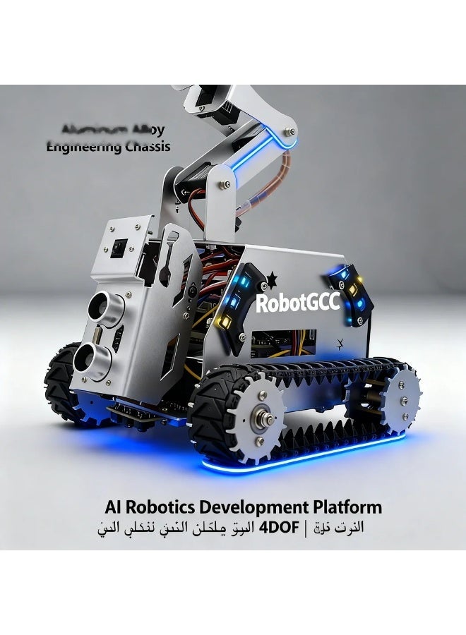 robotgcc Metal Tracked Smart Robot Car Kit with 4DOF Robotic Arm for Raspberry Pi, AI Programming Platform, Computer Vision OpenCV Tracking, WiFi Remote Control, USB-C Charging, Aluminum Tank Chassis STEM Robotics System (Raspberry Pi Not Included) - Image 3