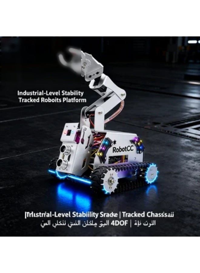 robotgcc Metal Tracked Smart Robot Car Kit with 4DOF Robotic Arm for Raspberry Pi, AI Programming Platform, Computer Vision OpenCV Tracking, WiFi Remote Control, USB-C Charging, Aluminum Tank Chassis STEM Robotics System (Raspberry Pi Not Included) - Image 5
