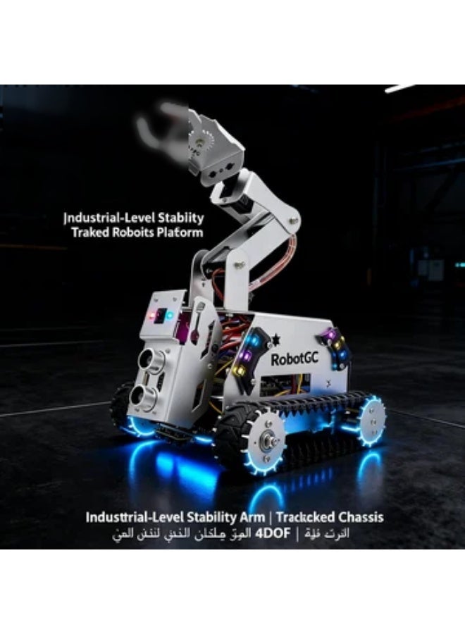 robotgcc Metal Tracked Smart Robot Car Kit with 4DOF Robotic Arm for Raspberry Pi, AI Programming Platform, Computer Vision OpenCV Tracking, WiFi Remote Control, USB-C Charging, Aluminum Tank Chassis STEM Robotics System (Raspberry Pi Not Included) - Image 4